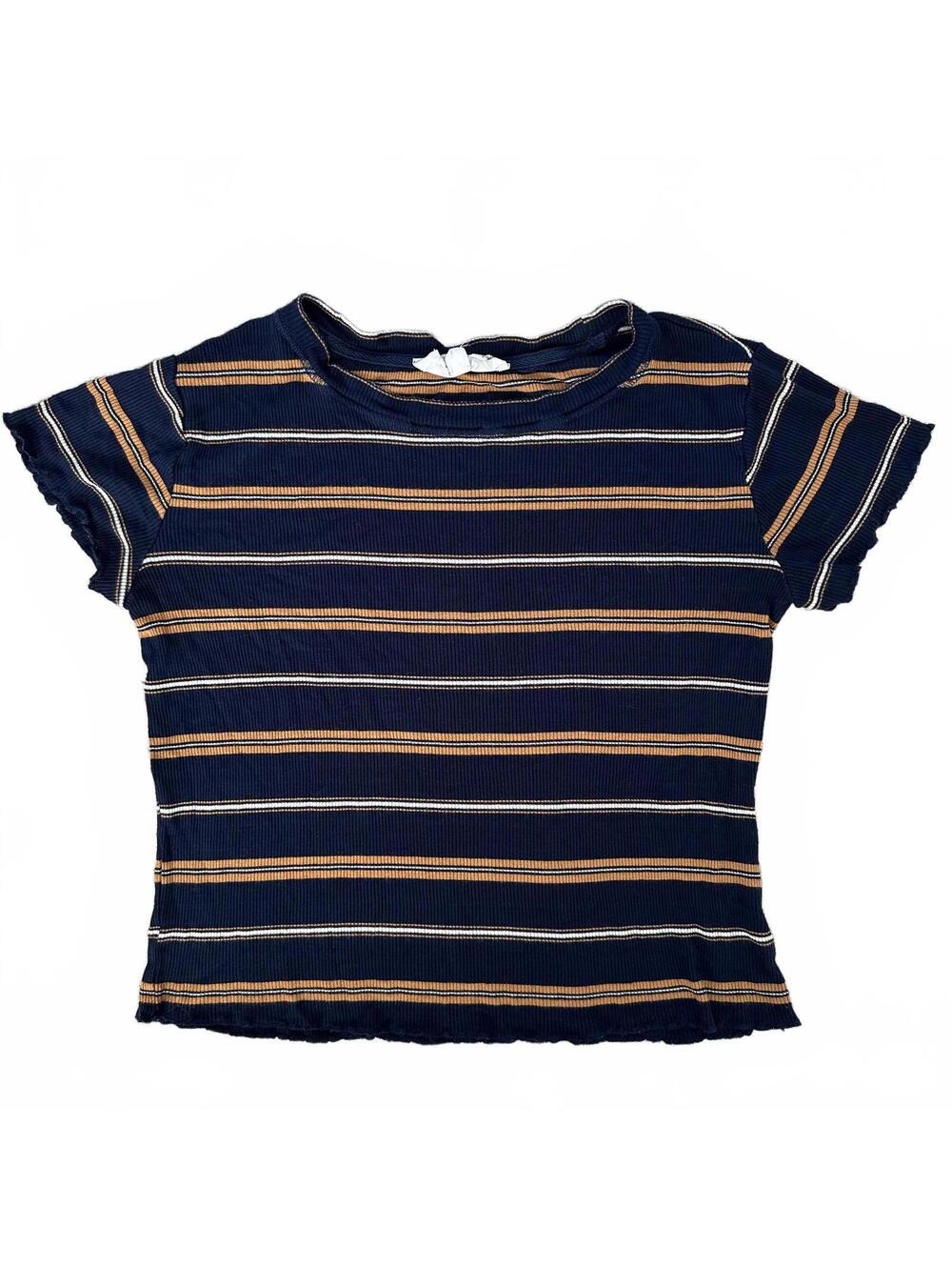 Hippie Rose Juniors' Striped Lettuce-Edge T-Shirt Baby Tee Navy Small